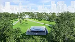 rendering of a concrete pavilion in a park