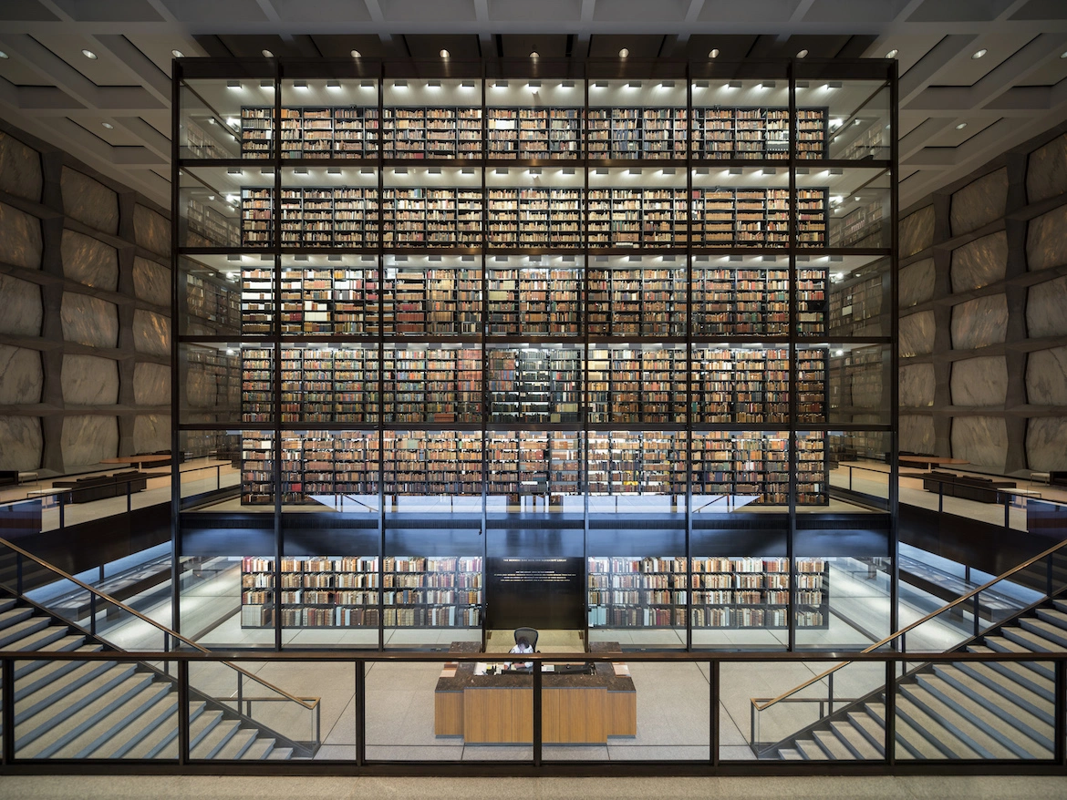 interior of beinecke library at yale.