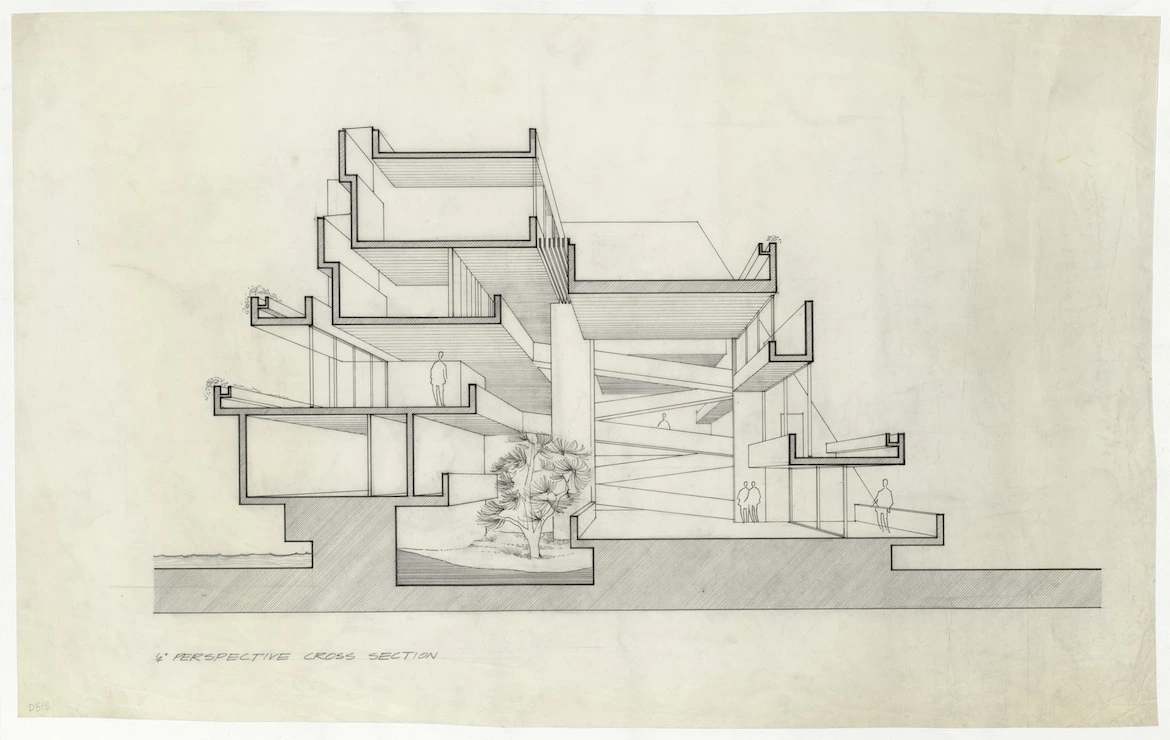 sketch of an early work by norman foster.
