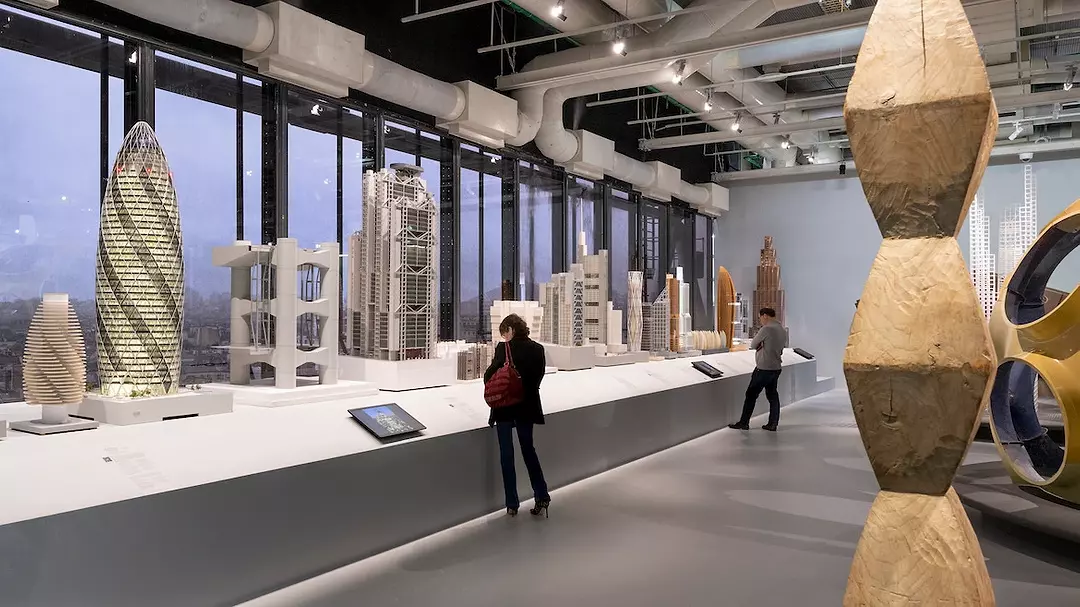 skyscraper models in a museum exhibition