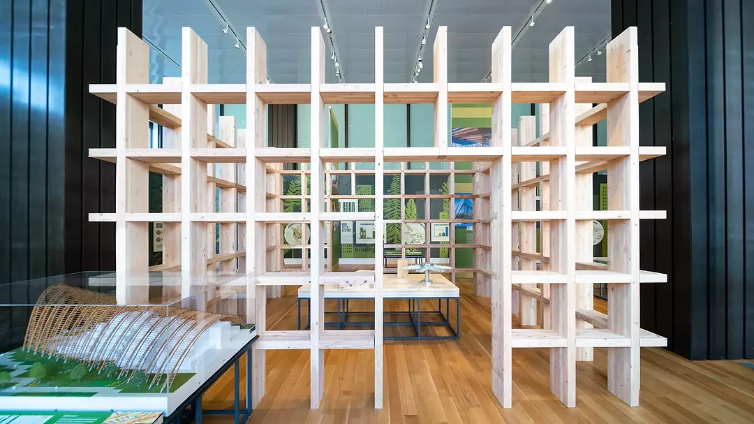 Mass-Timber Exhibition, installation view exterior wood structure