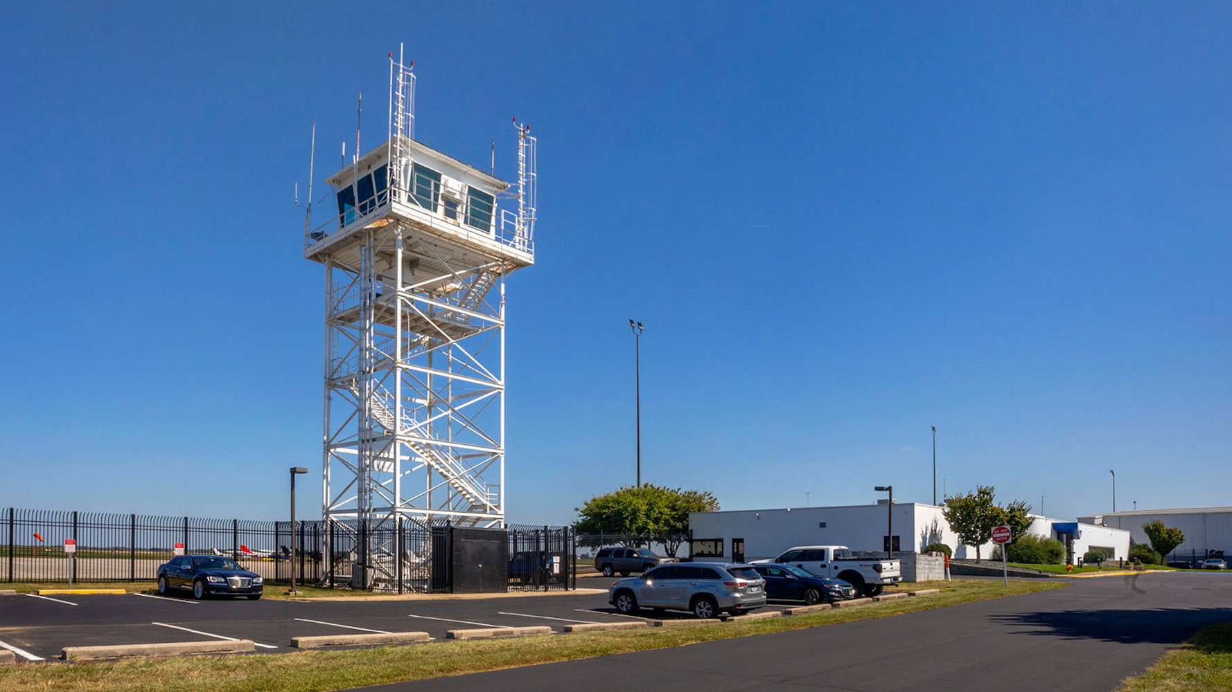 air traffic control tower at a small airport in columbus, indiana