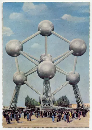 atomnium, brussels, postcard.