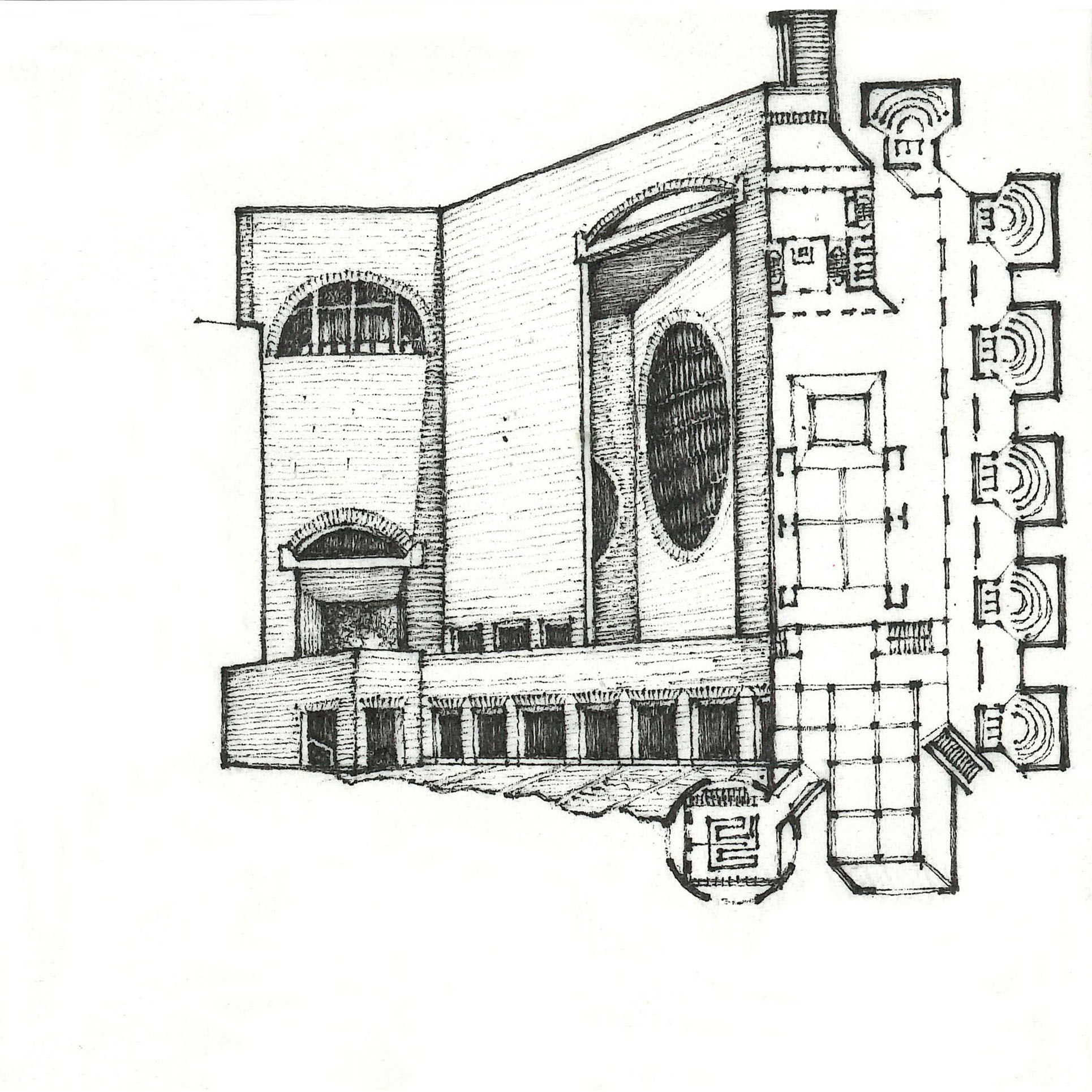 Sketch of the Indian Institute of Management- IIM Ahmedabad in India.