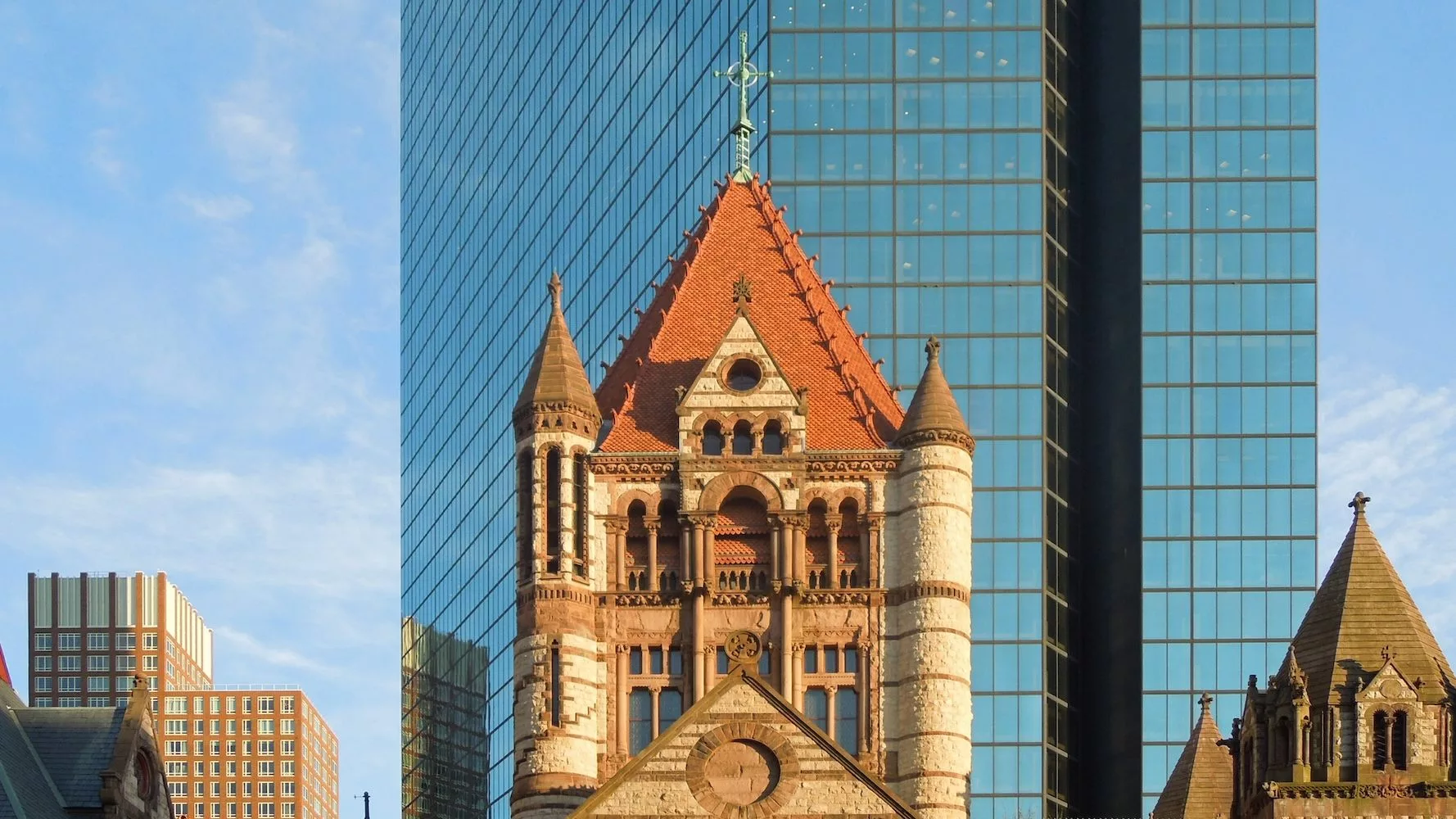 Trinity Church and Hancock Tower in Boston