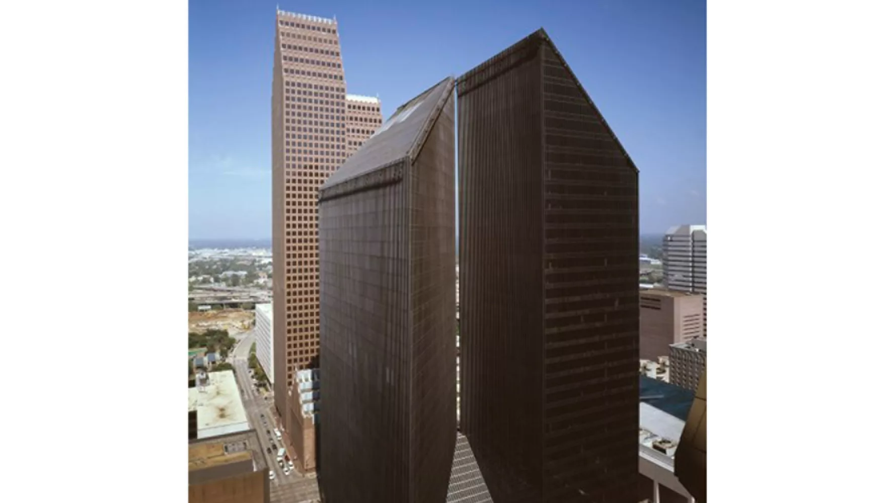 Archival photo of Pennzoil Place, Houston