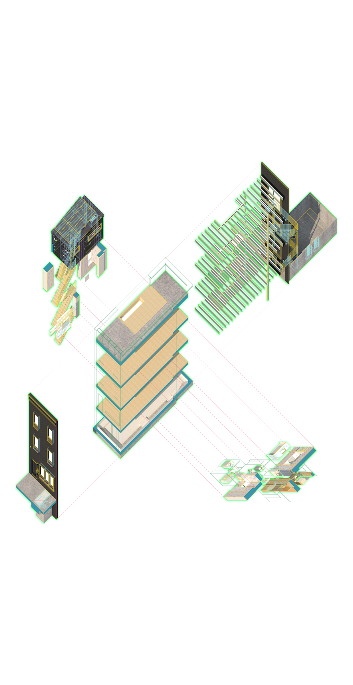 Axonometric drawing of Gowanus Townhouse.