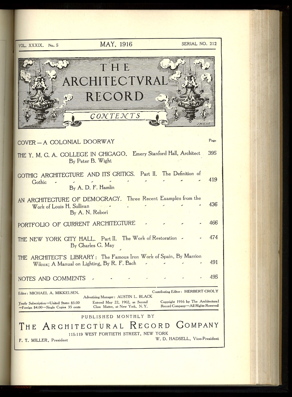 Architectural Record, May 1916: cover