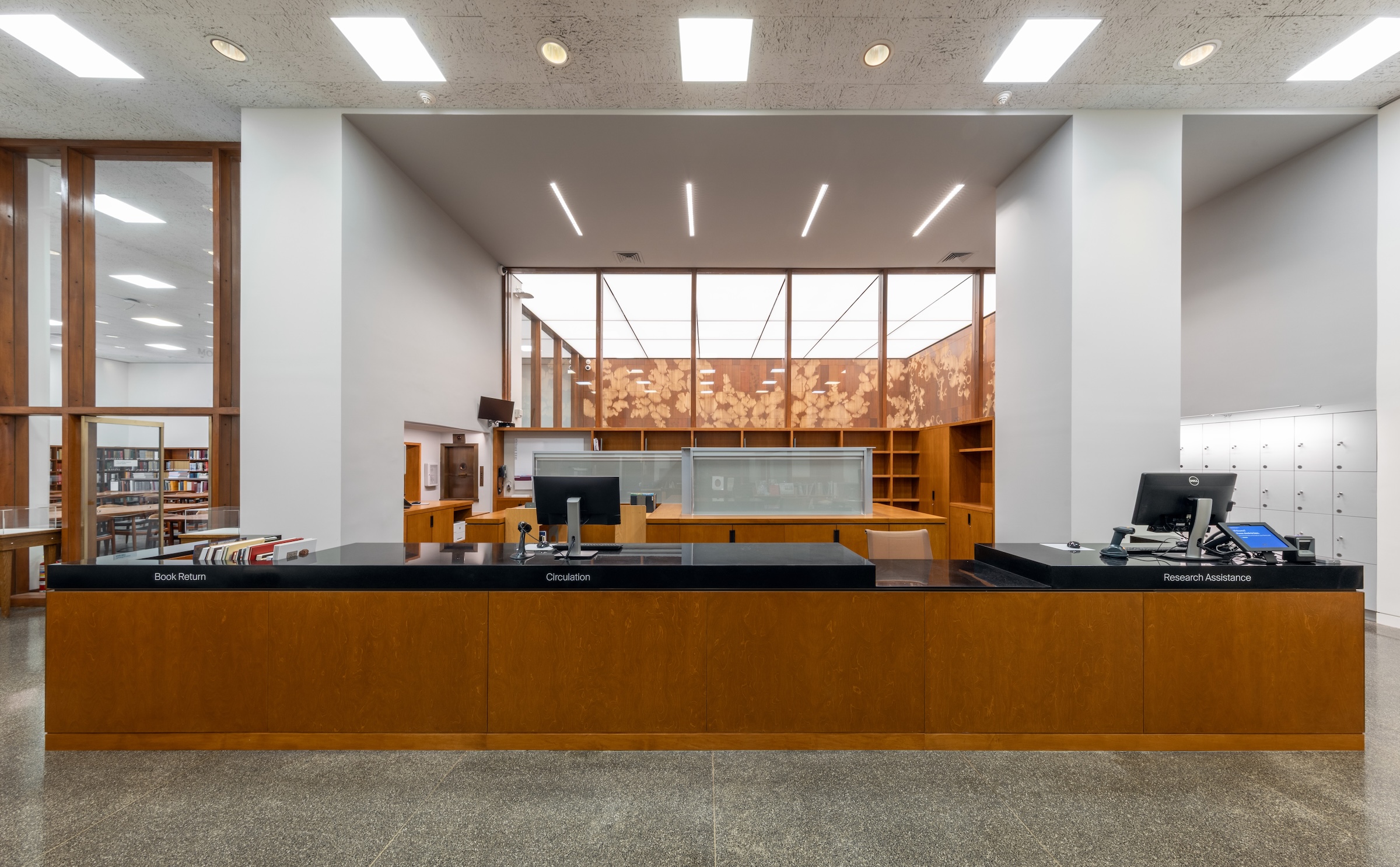 Image of circulation desk in Thomas J. Watson Library