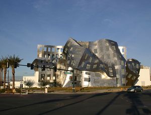 Anyone who wants to draw a line between 'real' and 'fake' architecture has to look a few hundred yards south to the Lou Ruvo Center for Brain Health. Ruvo cloaks a rather ordinary medical clinic in a riot of curving, angled stainless steel panels—a Frank Gehry-designed fillip that helped attract donors and media attention, but added nothing to the building's functionality.