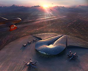 Designed by Foster + Partners and URS Corp., the $198 million Spaceport America project is slated to be built in Upham, New Mexico.