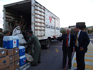 Goods destined for Haiti being loaded at an airport in Costa Rica. 