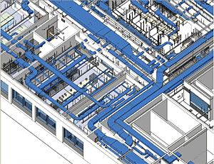A digital model of the 4th-floor mechanical systems for the ALABS project at the Fashion Institute of Technology